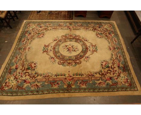 Substantial 20th century Chinese thick pile carpet with floral design against a cream ground, 360 x 275 cm. Not available for
