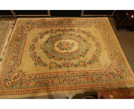 Substantial 20th century Chinese thick pile carpet with floral design against a cream ground, 375 x 280 cm. Not available for