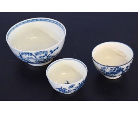 18th century Worcester porcelain slop bowl in the rock strata pattern, together with two Worcester tea bowls (3)