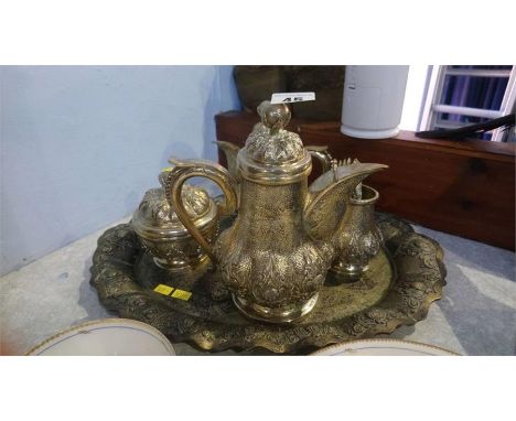 A Middle Eastern white metal tea service