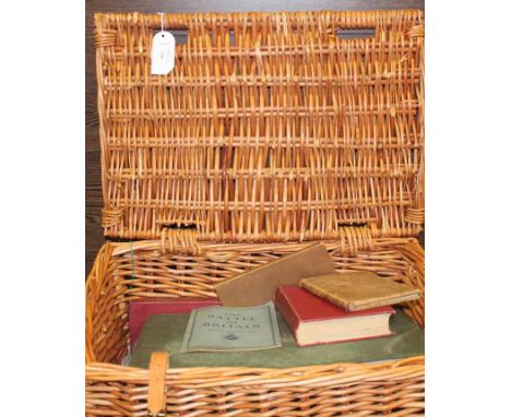 WICKER PICNIC HAMPER WITH VINTAGE BOOKS