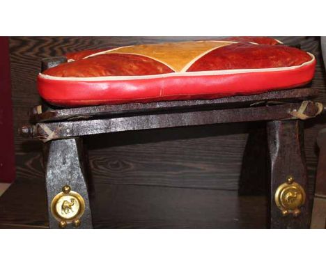 MAHOGANY DRESSING MIRROR AND LEATHER TOPPED CAMEL STOOL