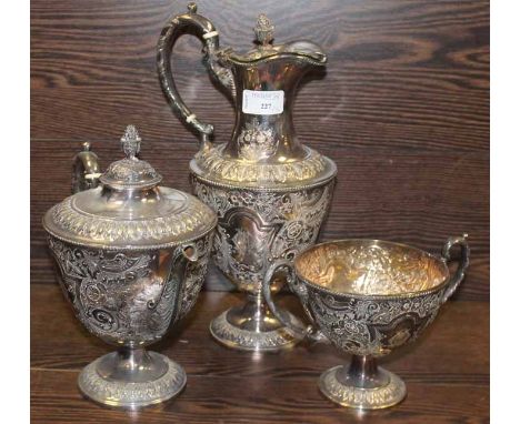 SILVER PLATED FOUR PIECE TEA SERVICE 
together with kettle, and burner 