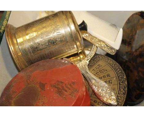 LOT OF MIXED COLLECTABLE'S 
including tortoise shell hand mirror, brass tea caddy etc 