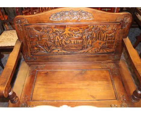 MAHOGANY CARVED HALL BENCH 