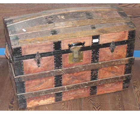 VINTAGE DOMED CHEST WITH OAK PANELS 