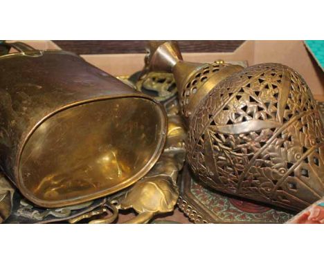 MIXED LOT OF BRASS WARE
including Eastern lantern, watering can etc