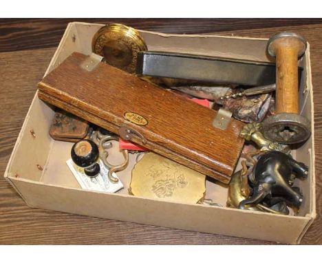 LOT OF MIXED COLLECTABLES including small Chinese brass censer, vintage cork screws etc