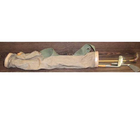 VINTAGE GOLF CLUBS 
including a true line bustless putter hand made in Scotland Aberdeen  