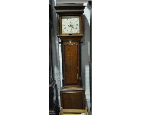 Oak longcase clock, square painted dial, signed "Price Evans, Shrewsbury", with subsidiary second dial and date aperture, scr