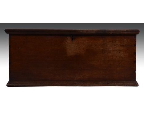 Victorian stained pine blanket box, bracket feet, width 124cm.