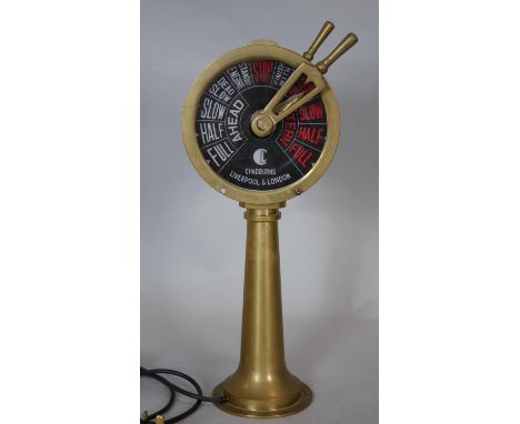 A Nautical light up solid brass vintage style marine ship's engine room telegraph bell. H.46cm 