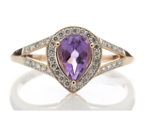 9ct Rose Gold Amethyst And Diamond Cluster Ring (A0.63) 0.21 Carats - Valued By GIE £2,442.00 - One pear shaped amethyst is s