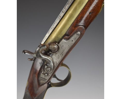 John Jones &amp; Co of London percussion converted from flintlock blunderbuss with sprung bayonet, named and line engraved lo