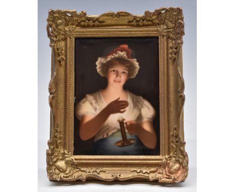 Continental porcelain plaque, possibly KPM / Berlin decorated with a portrait of a girl in candlelight, probably Lisette, sig