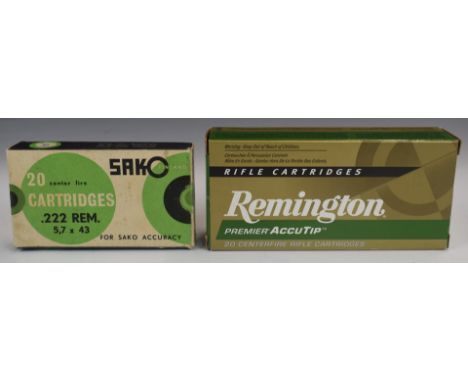 Forty .222 rifle cartridges Sako and Remington, both in original boxes. PLEASE NOTE THAT A VALID RELEVANT FIREARMS/SHOTGUN CE