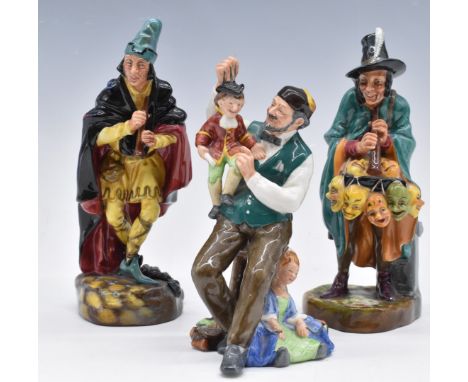 Three Royal Doulton character figures Puppet Maker, Mask Seller and Pied Piper, tallest 24cm
