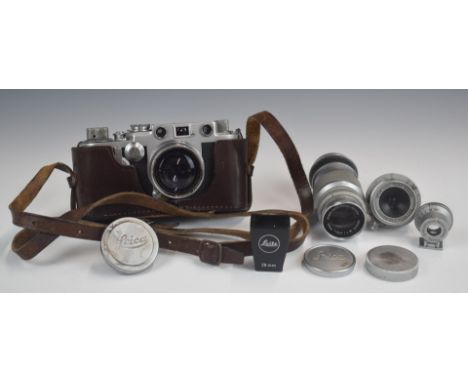 Leica IIIf 35mm rangefinder camera, serial number 692917, with Summaron f=2.8 1:5.6, Summitar f=5cm 1:2 and Elmar f=9cm 1:4 l