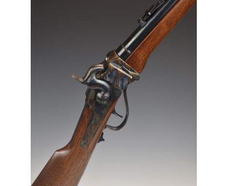 Italian Pedersoli Sharp's patent .54 falling block percussion hammer action under lever carbine rifle with adjustable ladder 