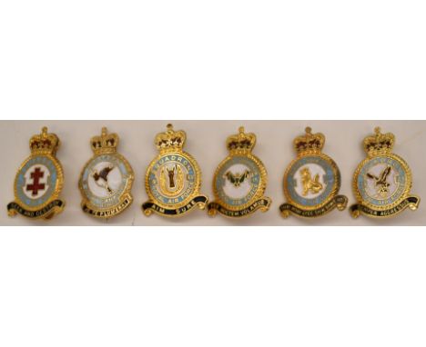 Five Royal Air Force enamel pin badges including 23 Squadron, 15 Squadron, 257 Squadron, together with a Royal Canadian Air F