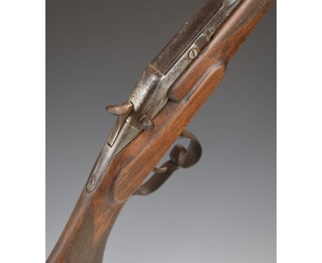 Belgian 9mm rimfire Flobert hammer action garden gun with chequered semi-pistol grip and forend, scrolling trigger guard and 