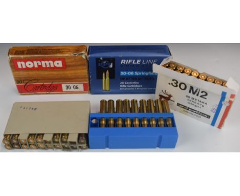Fifty-eight .30-06 rifle cartridges including Norma and Rifle Line, all in original boxes. PLEASE NOTE THAT A VALID RELEVANT 