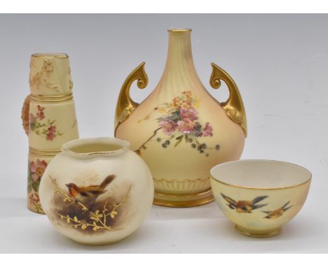 Collection of&nbsp;Royal Worcester blush ivory vases, tea bowl etc, tallest 15cm