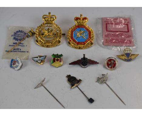Irvin Parachute Company enamel badge, GQ parachute example and Royal Hong Kong auxiliary badges etc