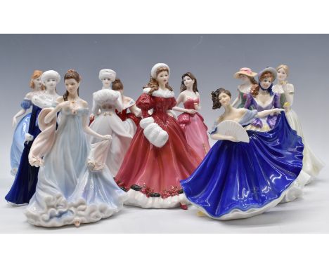 Eleven Royal Doulton, Coalport and Royal Worcester figurines including Sweet Lilac, Sara, Winters Morn etc, tallest 25cm