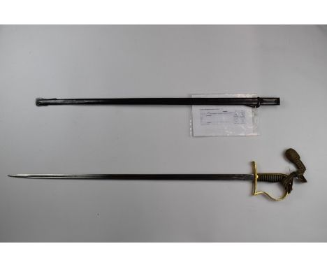 Swedish Infantry officer's sword with brass hilt and guard, inscribed Stolin 124 (Royal Scanian Infantry Regiment), Eickhorn 