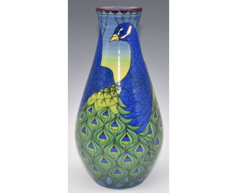 Dennis Chinaworks signed Sally Tuffin limited edition 4/40 covered flask vase decorated in the Blue Peacock pattern, H31cm&nb