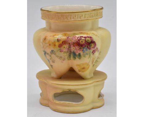 Royal Worcester blush ivory lobed vase raised on an openwork base, H11cm