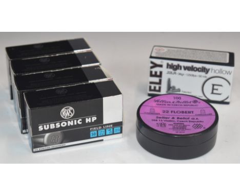 Three-hundred-and-fifty .22LR rifle cartridges including RWS Subsonic and Eley Velocity, all in original boxes.&nbsp;PLEASE N