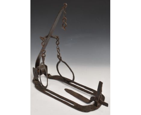 Unusual vintage wrought iron ring rabbit trap, 40 x 44 x 7cm
