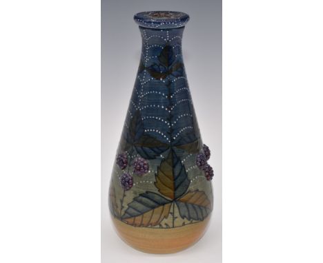 Dennis Chinaworks signed edition no 1 covered flask vase decorated with spider on relief moulded blackberries, H20.5cm