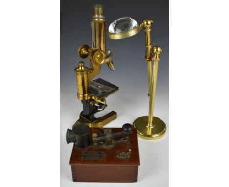 C.Reichert Wien (Vienna) microscope, number 12999, desk magnifier and Morse code Aldershot signalling instructor