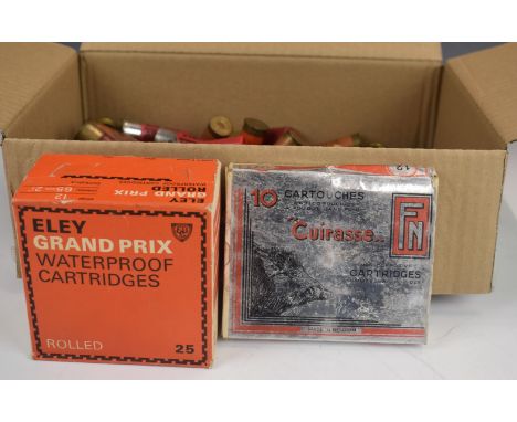 One-hundred 12 bore collector's shotgun cartridges, mainly paper cased including Eley Grand Prix, Eley Impax, Kynoch Primax, 