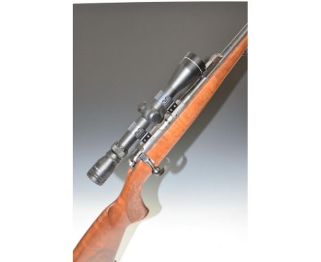 CZ 452-2E ZKM .22 bolt-action rifle with chequered semi-pistol grip, sling mounts, sound moderator, 3-9x40 scope and 25 inch 