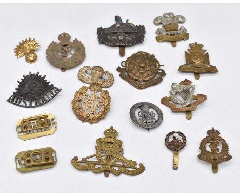 Collection of British&nbsp;Army metal badges including 8th King's Royal Irish Hussars, The Welsh Regiment, Gloucestershire Re