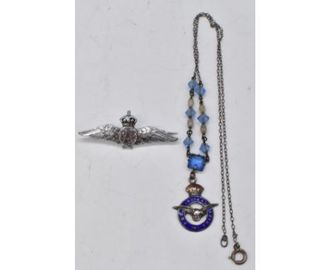 Royal Air Force sweetheart necklace with enamel pendant together with a Royal Airforce pin badge