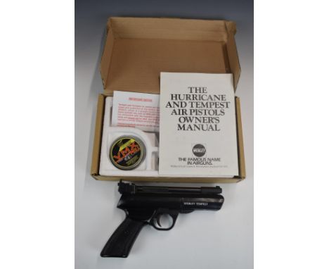 Webley Tempest .177 target air pistol with shaped and chequered grips and adjustable sights, NVSN, in fitted box instruction 