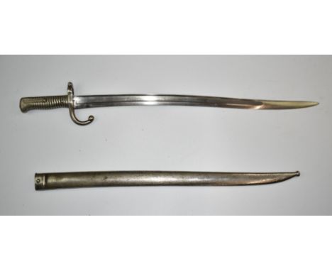 French 1866 pattern chassepot bayonet&nbsp;with 58cm yataghan blade, stamped 655 to cross guard and scabbard.&nbsp;PLEASE NOT