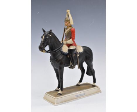 Goebel figure of a mounted Life Guard / Cavalry, impressed Buchmann to base, H33cm