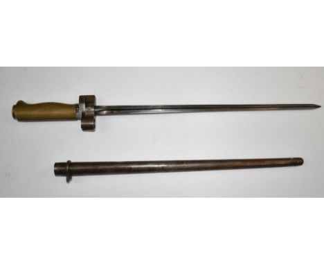 French Lebel 1886/93/16 pattern bayonet without quillon, 34cm cruciform blade and serial number 57057, with metal tapered sca