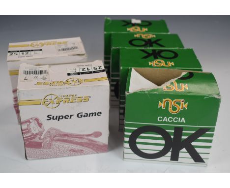 One-hundred-and-forty 12 bore shotgun cartridges Lyalvale Express Super Game and NSI Caccia OK, all in original boxes.&nbsp;P