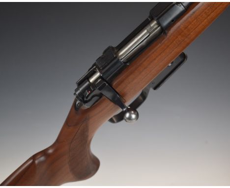 BRNO 527 .222 bolt action rifle with chequered semi-pistol grip and forend, scope rails, sling mounts, extended magazine and 