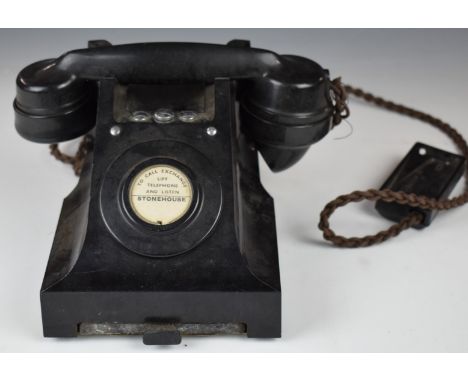Vintage black Bakelite telephone with 328CB FWR 58/2 to base, height 15.5cm