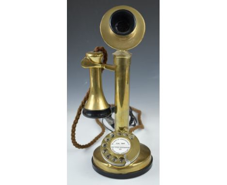Vintage brass candlestick telephone, height 34cm