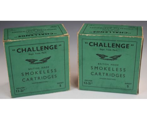 Fifty The Challenge 12 bore shotgun cartridges, in two original boxes.&nbsp;PLEASE NOTE THAT A VALID RELEVANT FIREARMS/SHOTGU