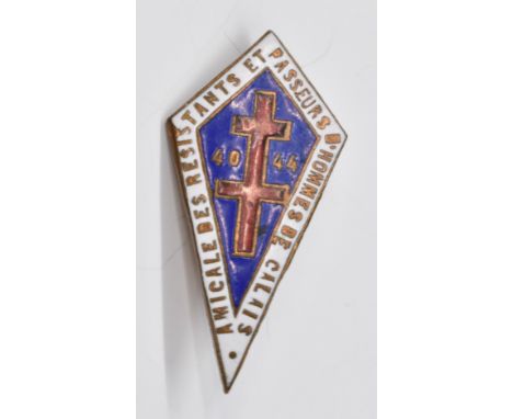 French Resistance WW2 blue, white and red enamel pinback badge, dated 40/44